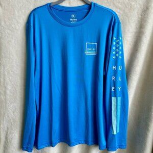Hurley Men’s Blue Long Sleeve Quick Dry Sun Shirt Rash Guard UPF Size Medium